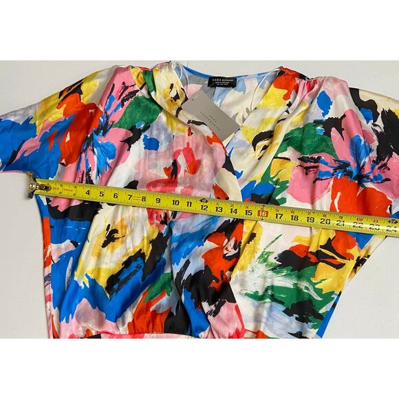 NWT Zara Multicolor Faux Wrap V-Neck Long Sleeve Bodysuit Size Large - Picture 9 of 10